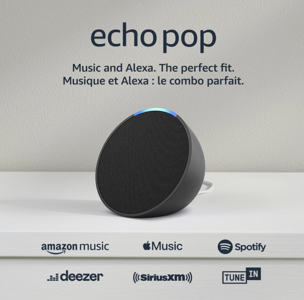 \u200bAmazon Echo Pop : Haut-parleur intelligent Bluetooth compacte au son riche, avec Alexa.