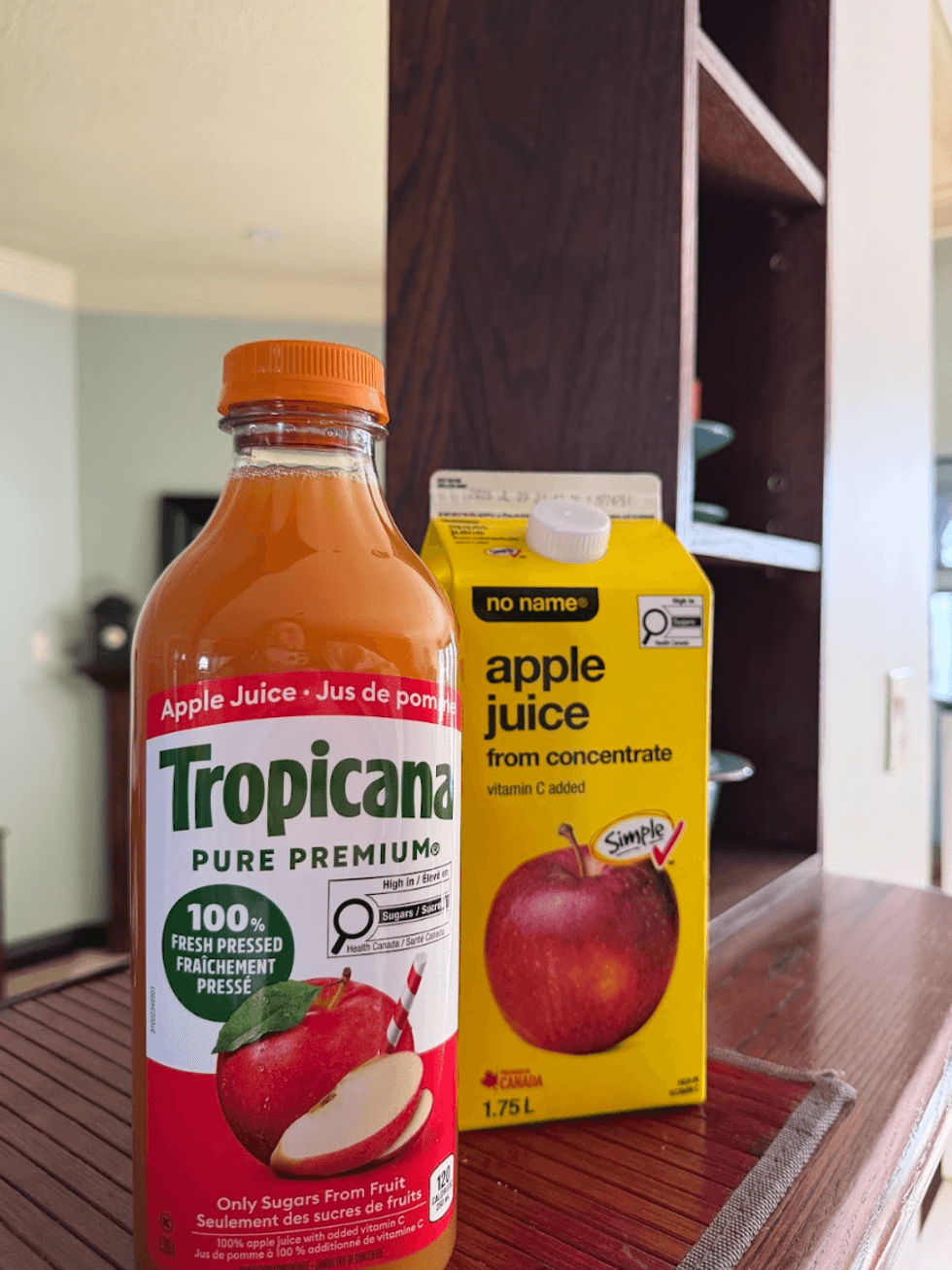 u200bApple juice from No Name brand compared to Tropicana.