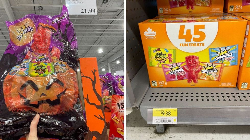 \u200bBag of Halloween candies at Costco. Right: Box of candies at Walmart.