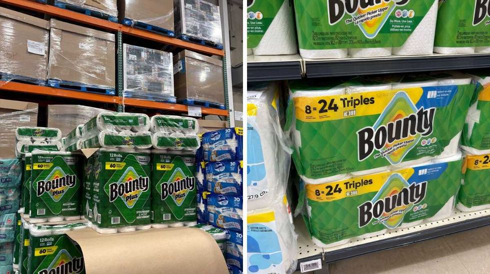 \u200bBounty paper towels at Costco. Right: Bounty paper towels at Loblaws.