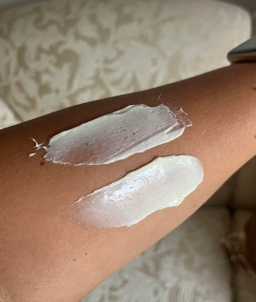 \u200bBrazilian Body Butter Cream de Nutrius en haut et Brazilian Bum Bum Cream de Sol de Janeiro en bas.