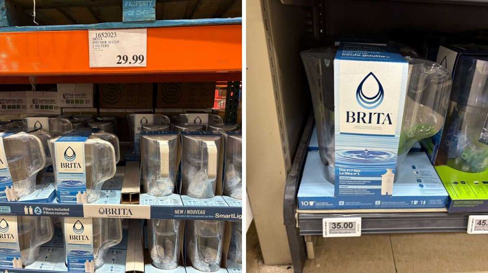 \u200bBrita water filter pitchers at Costco. Right: \u200bBrita water filter pitcher at Loblaws.