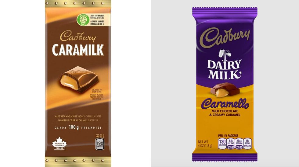 \u200bCadbury Caramilk. Right: Cadbury Caramello.