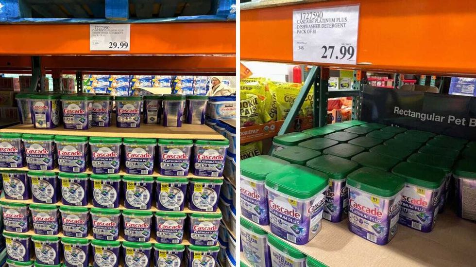 \u200bCascade Premium Plus dishwasher detergent at Costco. Right: Cascade Premium Plus dishwasher detergent at Costco in 2025.