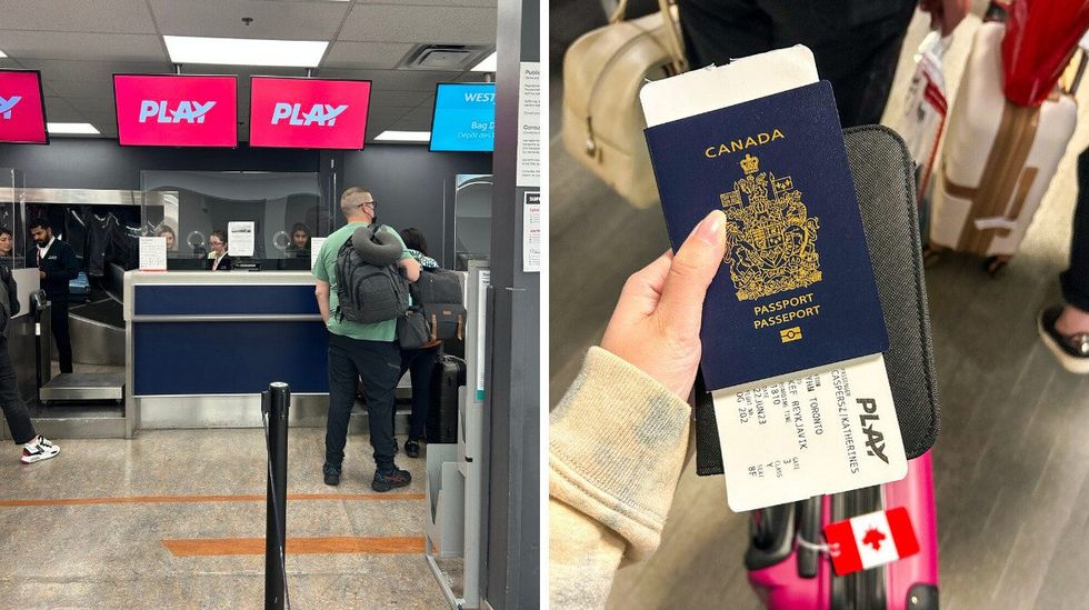 \u200bCheck in at Hamilton Airport. Right: Katherine's Play boarding pass and passport.