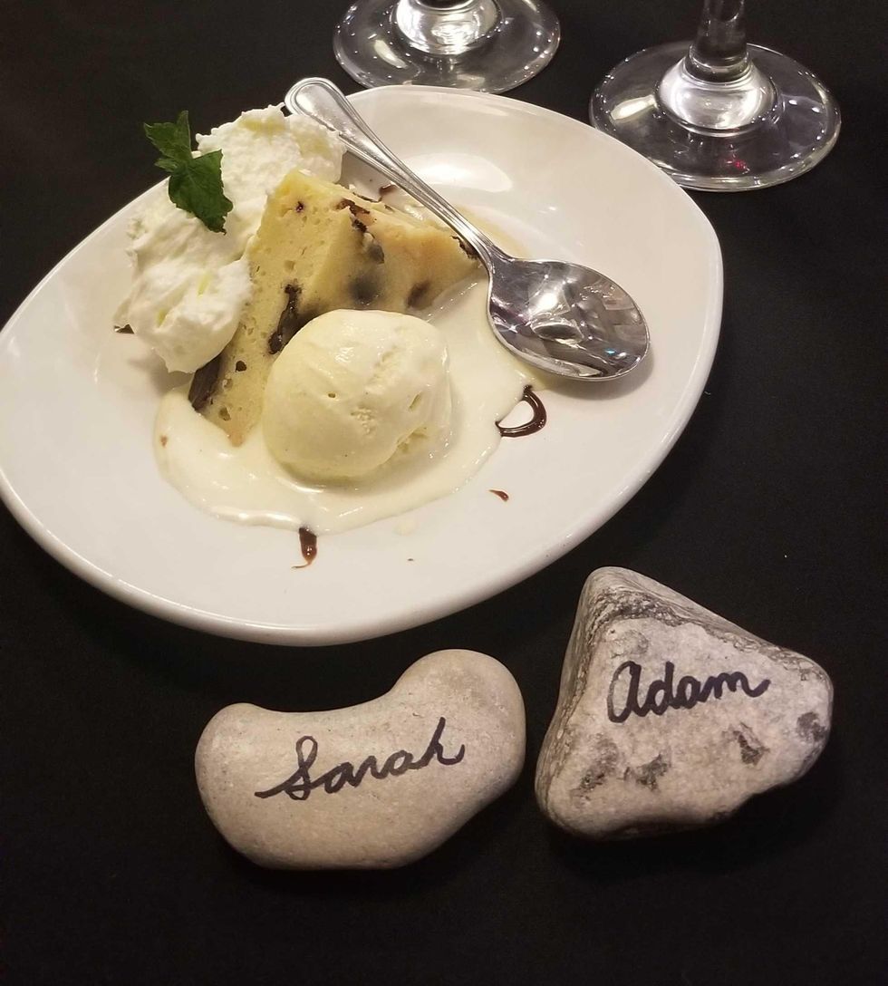 \u200bDessert with rocks that have my and my boyfriend's names on them.