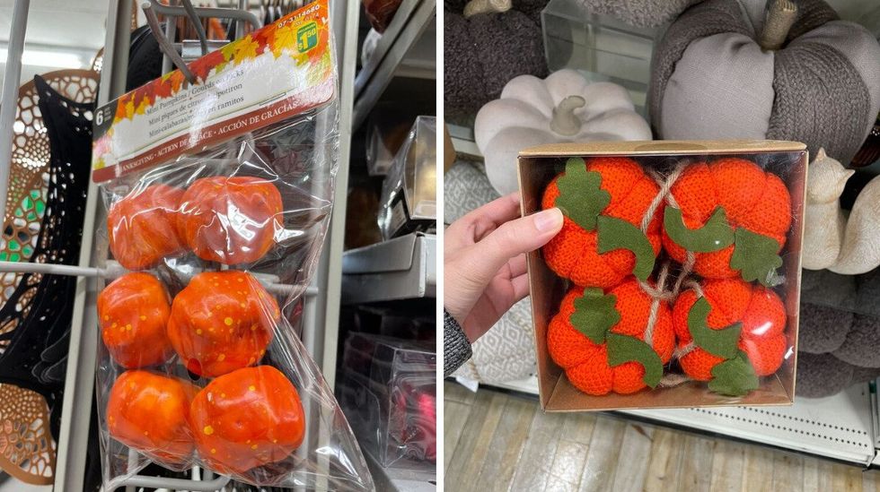 \u200bDollarama mini pumpkins. Right: HomeSense mini pumpkins.