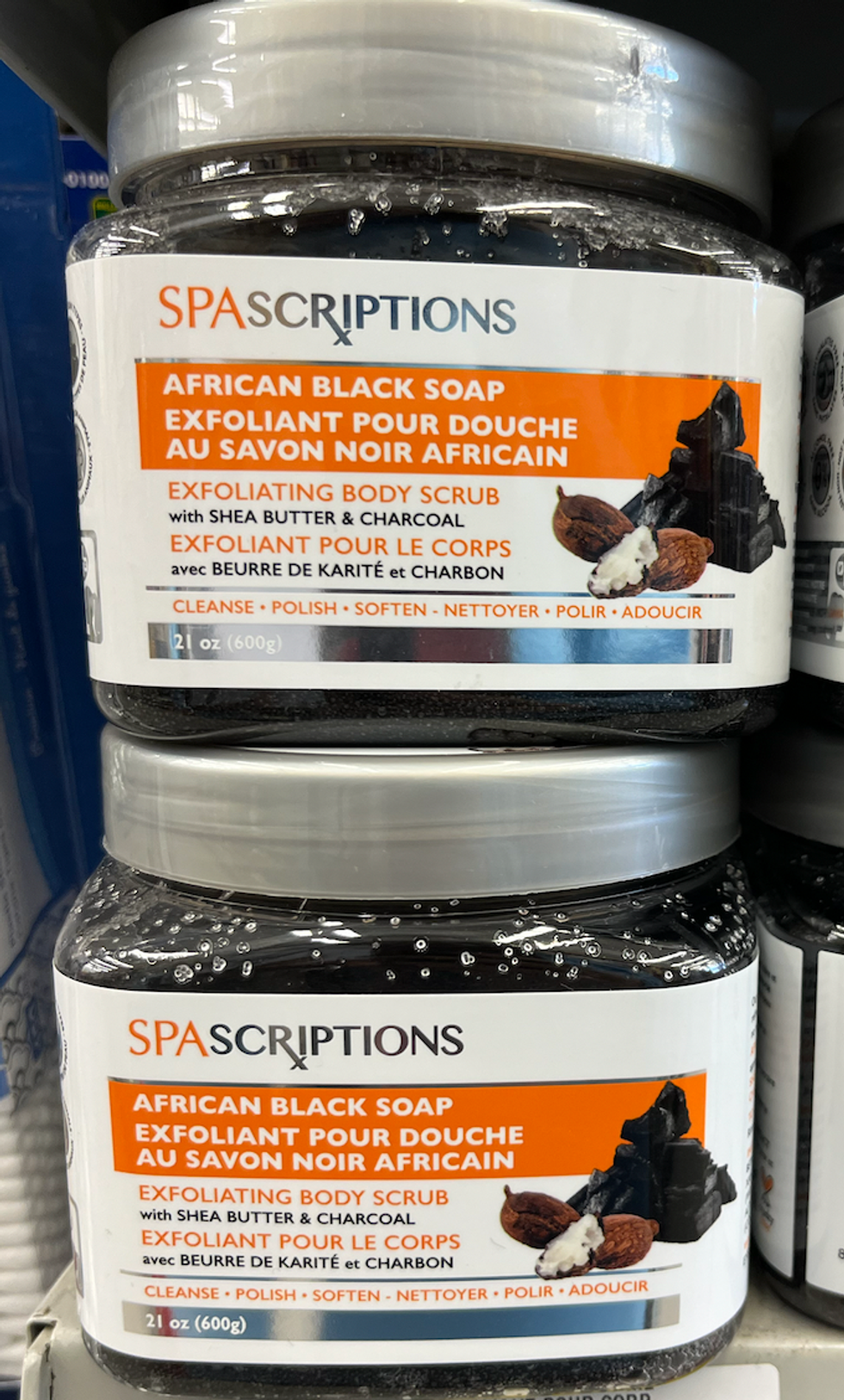 \u200bExfoliant pour les pieds Spascriptions vendu au Dollarama.