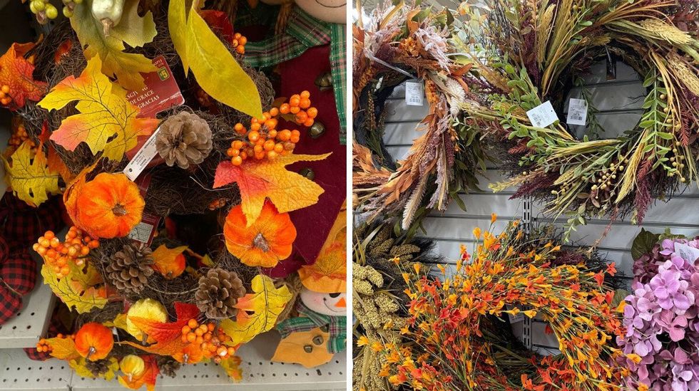 \u200bFall wreaths at Dollarama. Right: Fall wreaths at HomeSense.