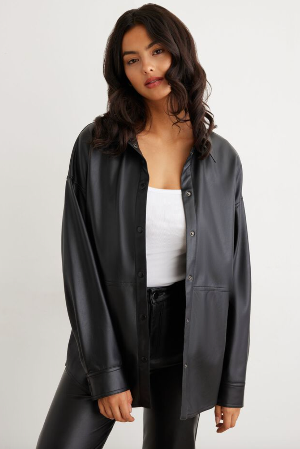 \u200bFaux leather shacket.