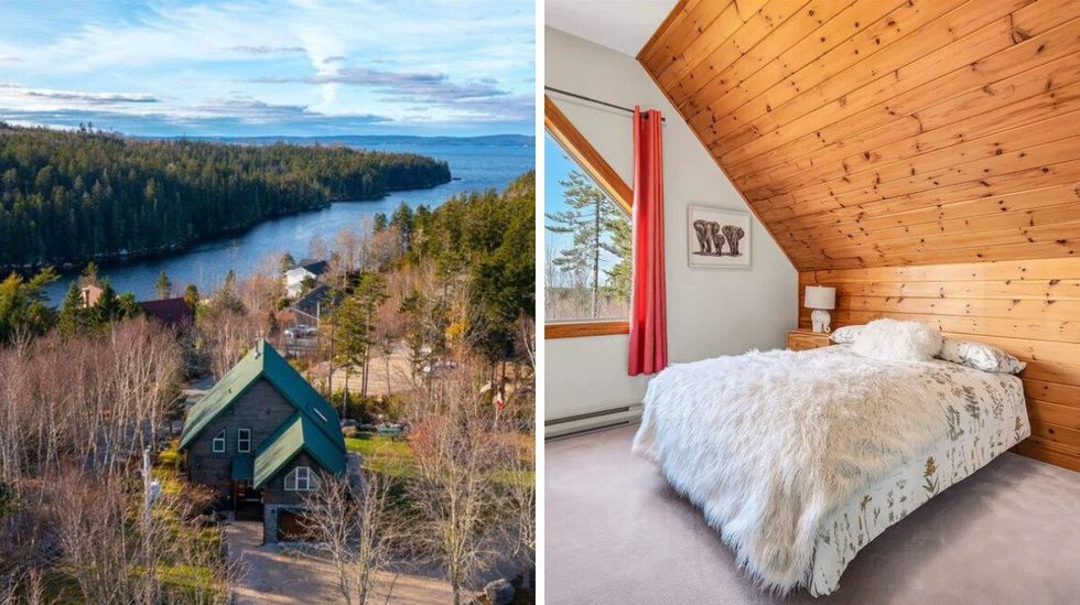 \u200bHouse for sale in Nova Scotia that's near the ocean. Right: One of the bedrooms in the home.