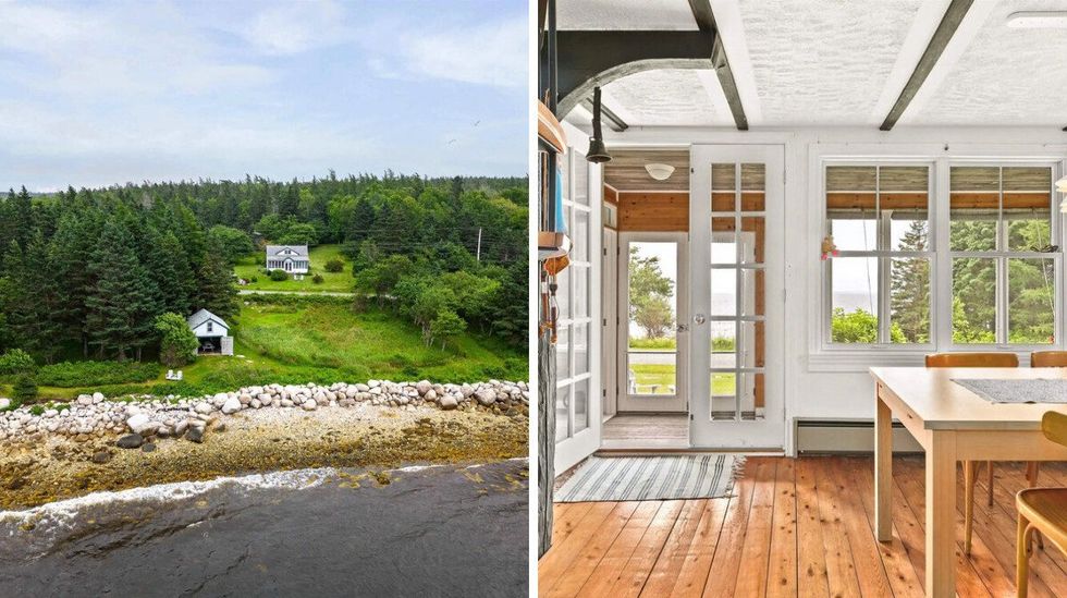 \u200bHouse for sale in Nova Scotia that's right on the ocean. Right: Ocean views from inside the house.