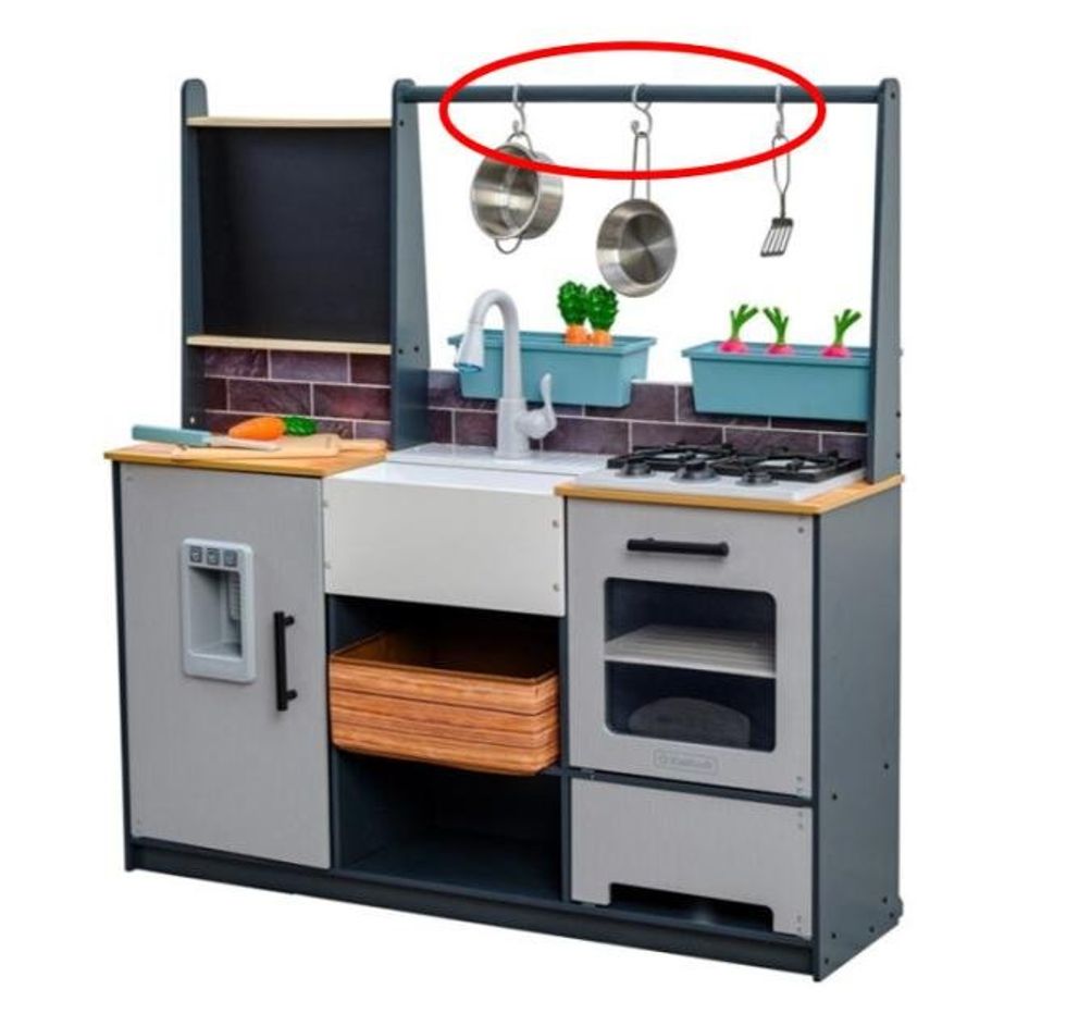 \u200bKidKraft Farm to Table Model Play Kitchen with problematic hooks circled in red.