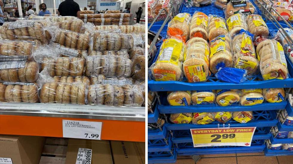 \u200bKirkland Signature bagels at Costco. Right: No Name bagels at Loblaws.