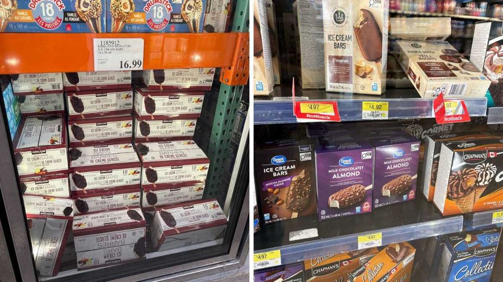 \u200bKirkland Signature ice cream bars. Right: Great Value ice cream bars.