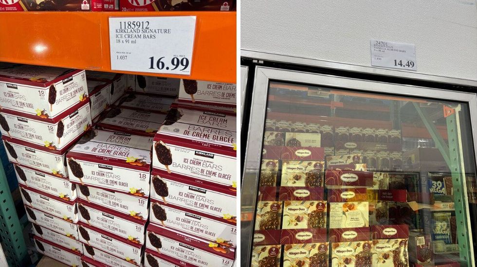 \u200bKirkland Signature ice cream bars. Right: H\u00e4agen-Dazs ice cream bars at Costco.