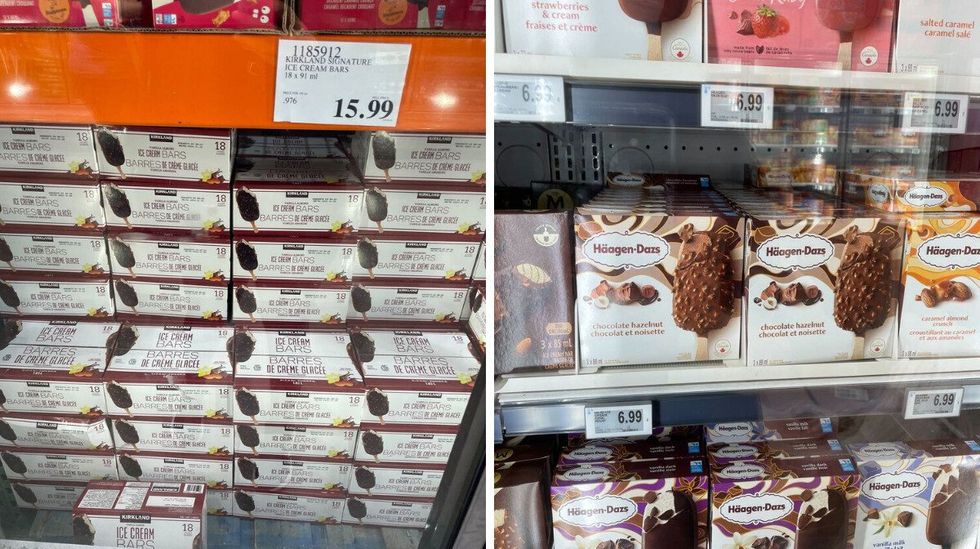 \u200bKirkland Signature ice cream bars. Right: Haagen-Dazs ice cream bars.