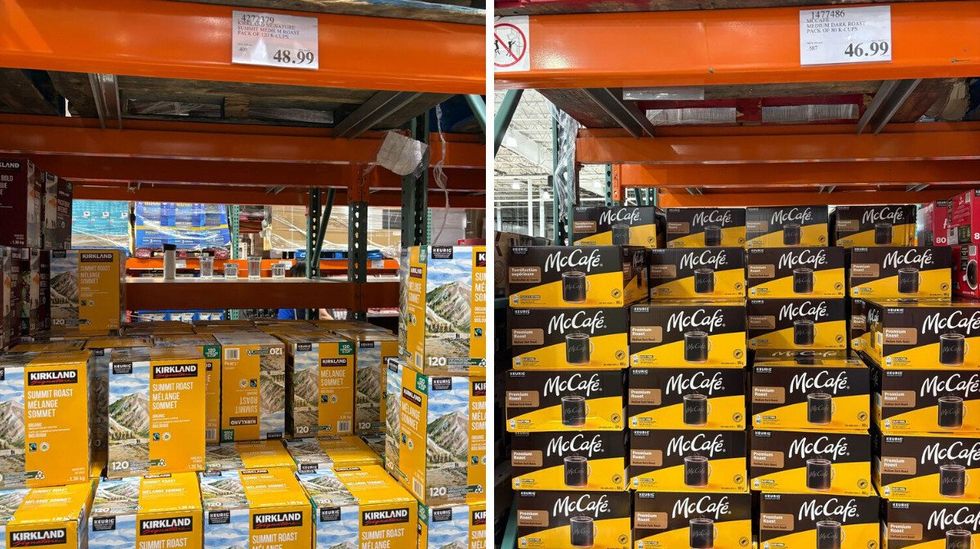 \u200bKirkland Signature medium roast coffee pods. Right: McCafe coffee pods.