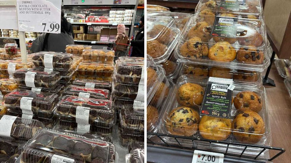 \u200bKirkland Signature muffins at Costco. Right: Farmer's Market muffins at Loblaws.