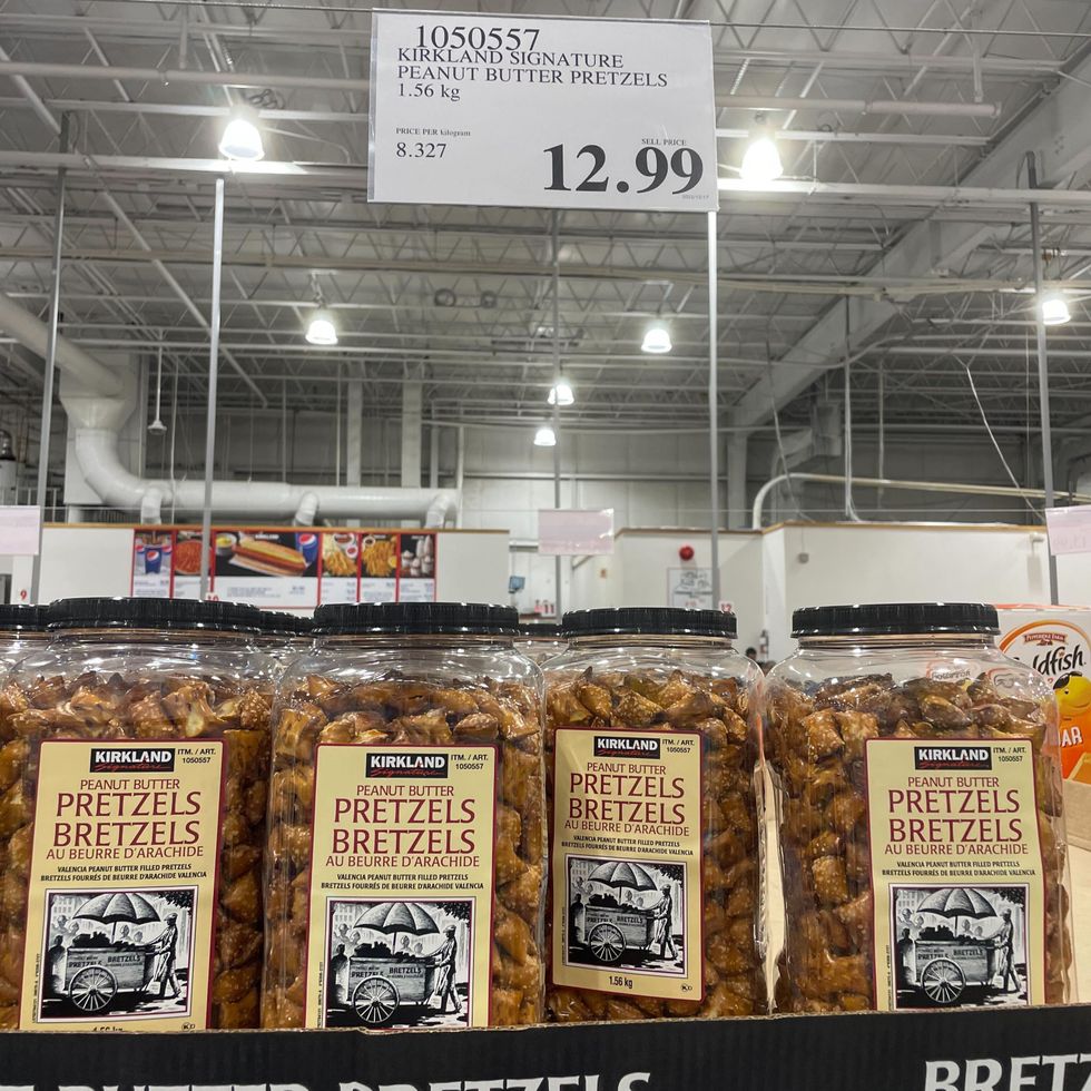 \u200bKirkland Signature peanut butter pretzels at Costco.