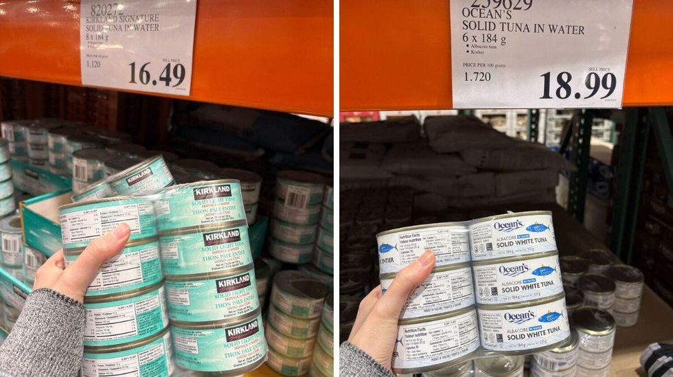 \u200bKirkland Signature tuna. Right: Ocean's tuna at Costco.