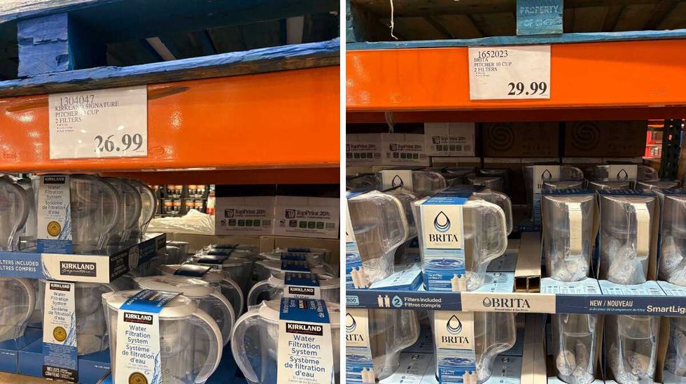 \u200bKirkland Signature water pitcher. Right: Brita water pitcher at Costco.