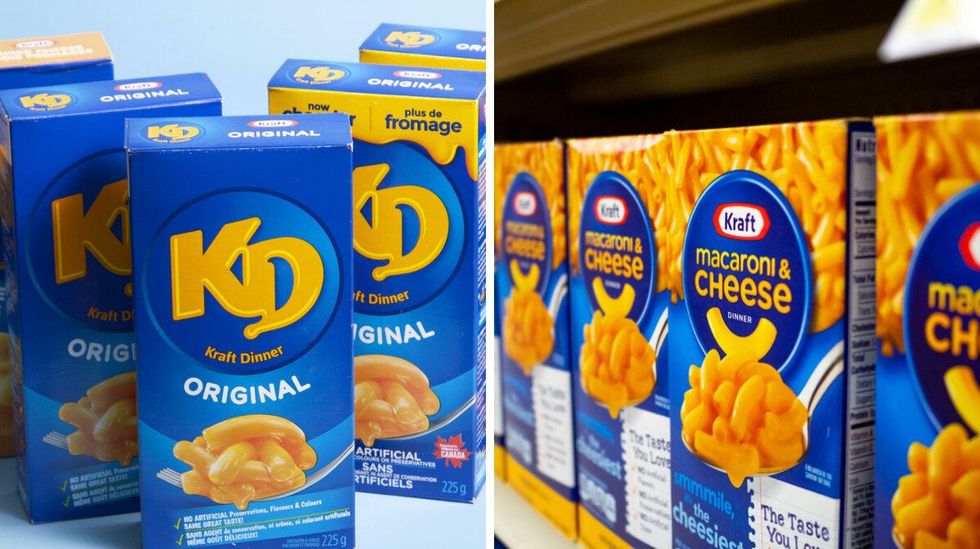 \u200bKraft Dinner. Right: Kraft Macaroni & Cheese.