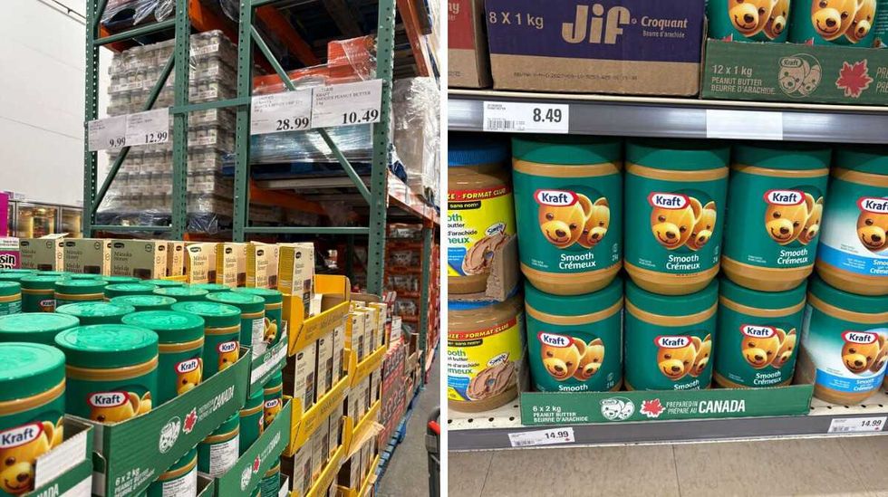 \u200bKraft peanut butter at Costco. Right: Kraft peanut butter at Loblaws.