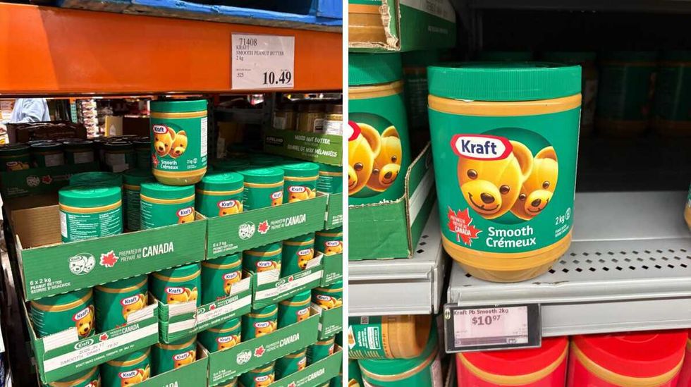 \u200bKraft peanut butter at Costco. Right: Kraft peanut butter at Walmart.