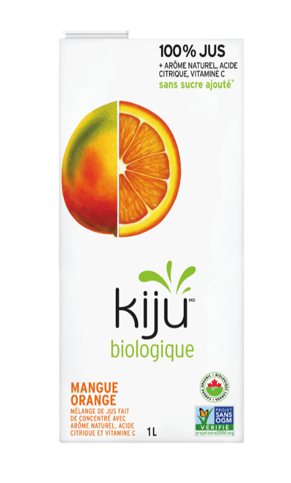 \u200bLe jus d'orange et mangue 100 % biologique de la marque Kiju.