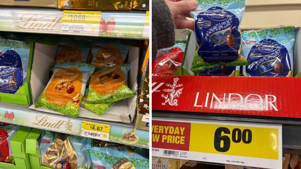 \u200bLindt chocolate eggs at Walmart. Right: Lindt chocolate eggs at Loblaws.
