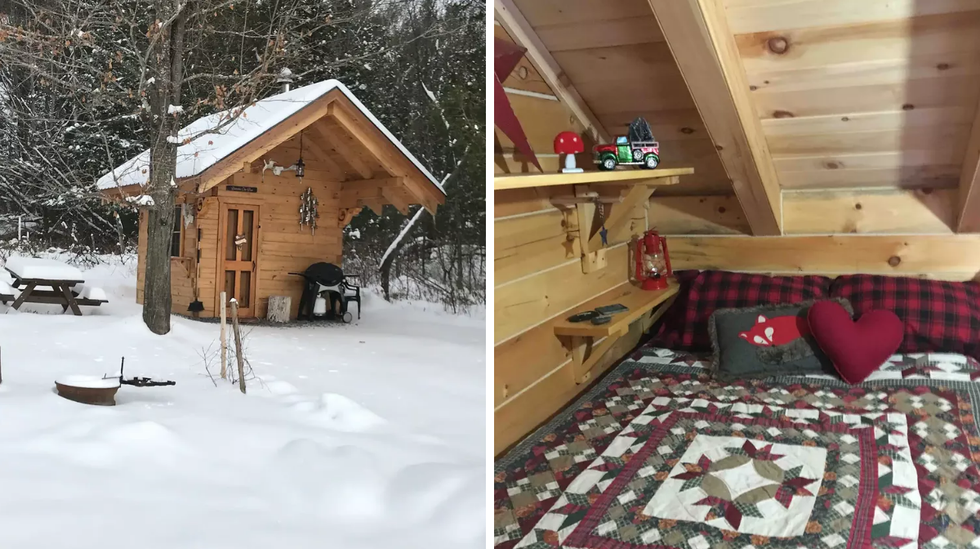 \u200bMaison dans la for\u00eat. Droite : Lit.