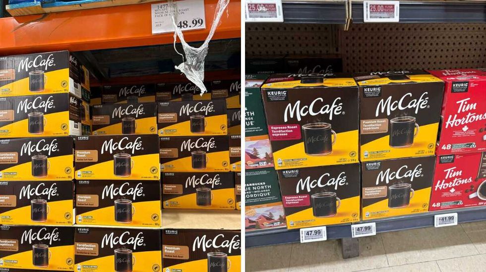 \u200bMcCafe premium roast K-Cups at Costco. Right: McCafe premium roast K-Cups at Loblaws.
