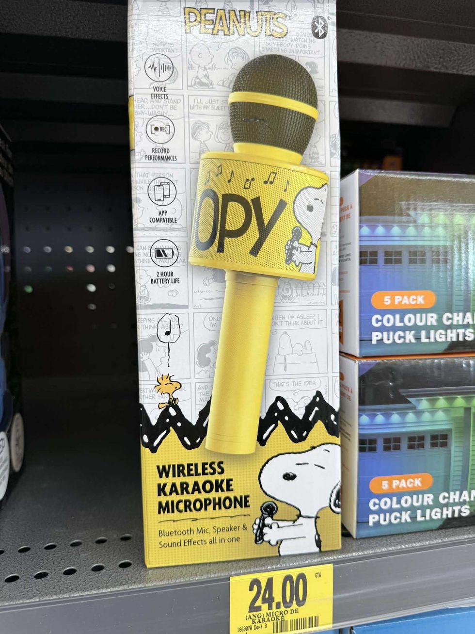 \u200bMicro de karok\u00e9 portatif en vente au Tigre G\u00e9ant pour 24 $.