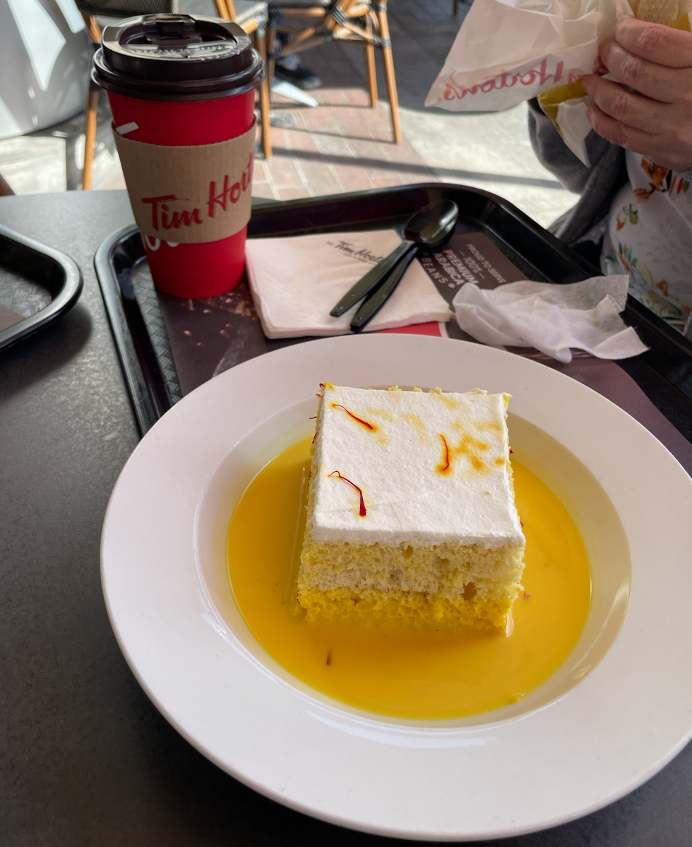 \u200bMilk cake at a Tim Hortons in Dubai.