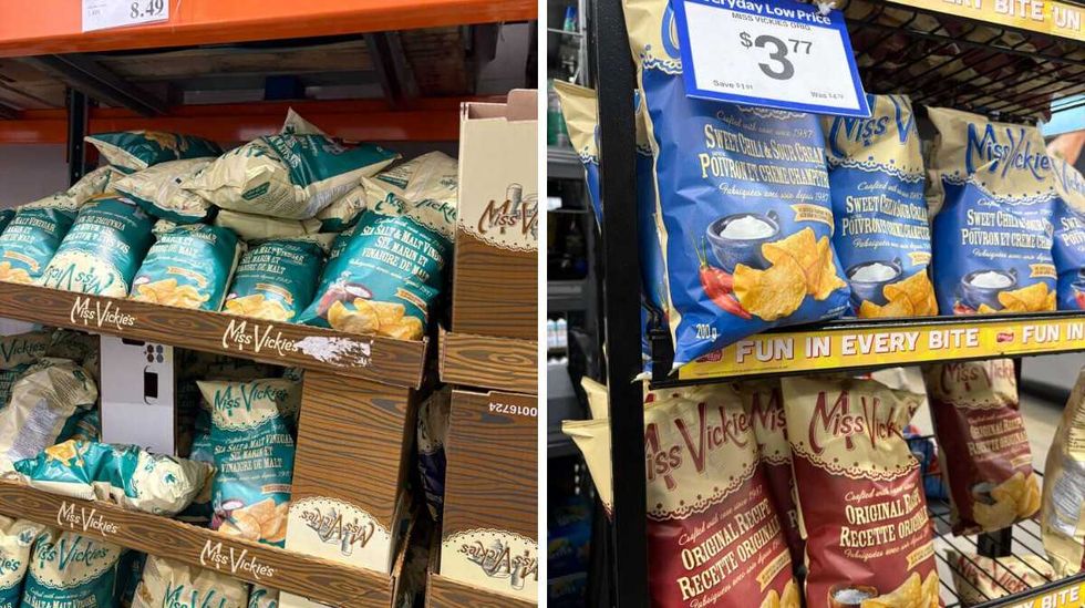 \u200bMiss Vickie's chips at Costco. Right: Miss Vickie's chips at Walmart.
