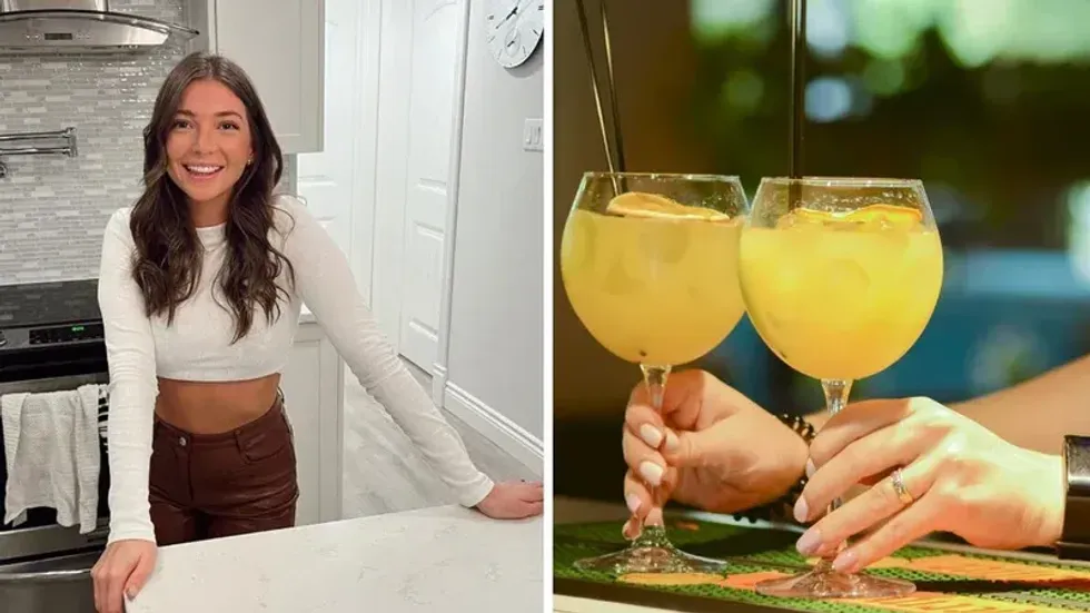 \u200bNarcity news editor Morgan Leet. Right: Someone serving drinks.