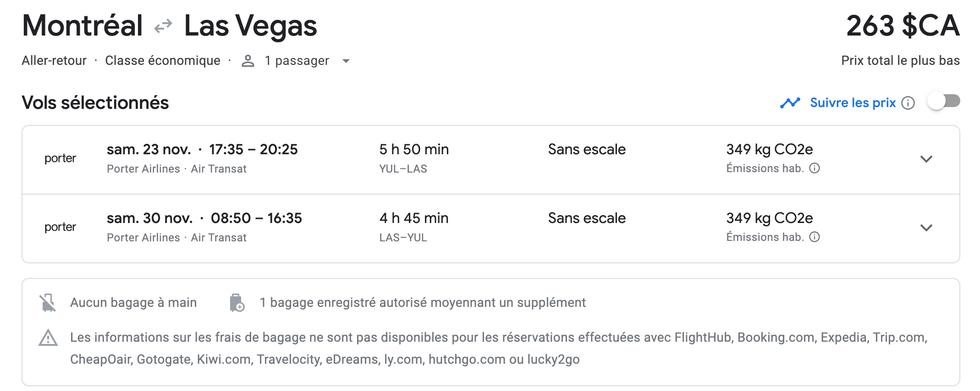 \u200bOffre de vols sur Google Flights.