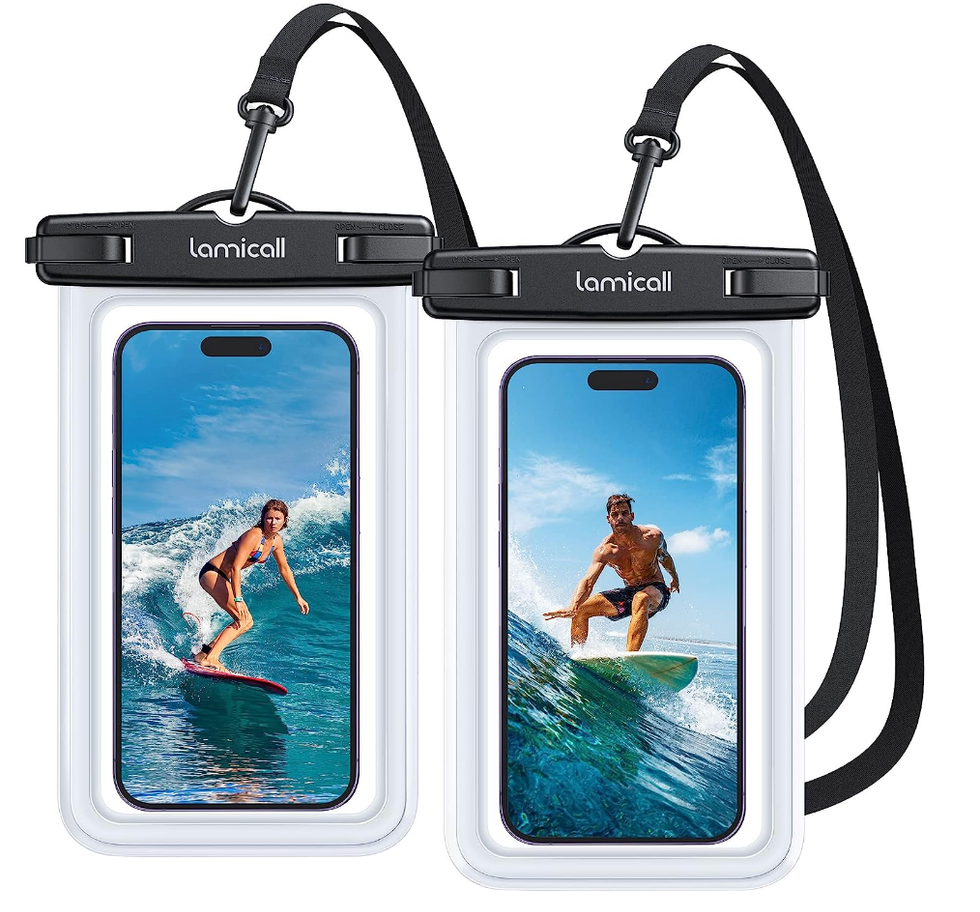 \u200bPochettes \u00e9tanches pour t\u00e9l\u00e9phone avec lani\u00e8re.