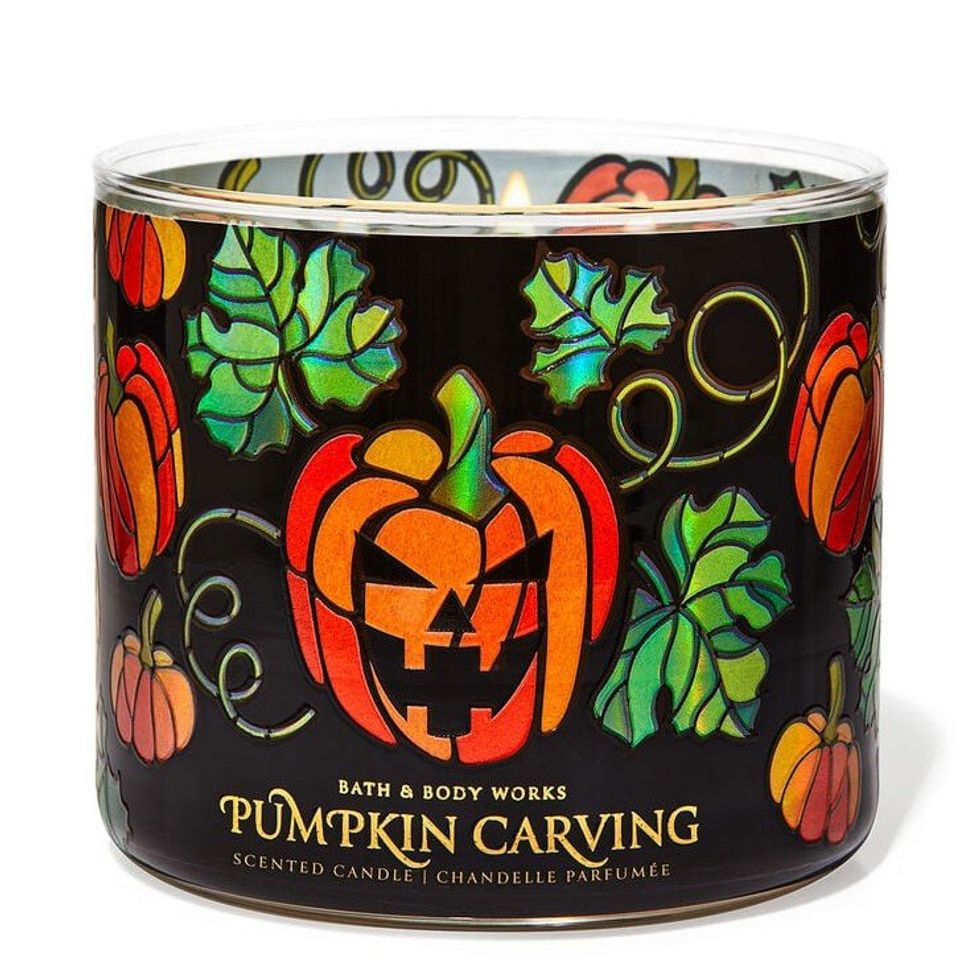 \u200bPumpkin Carving three-wick candle from Bath & Body Works.