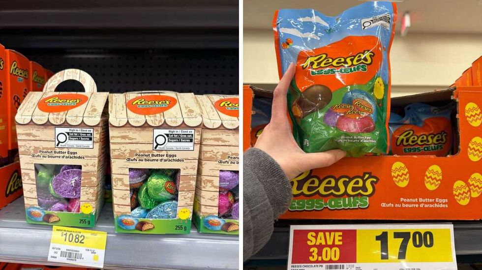 \u200bReese's chocolate peanut butter eggs at Walmart. Right: Reese's chocolate peanut butter eggs at Loblaws.