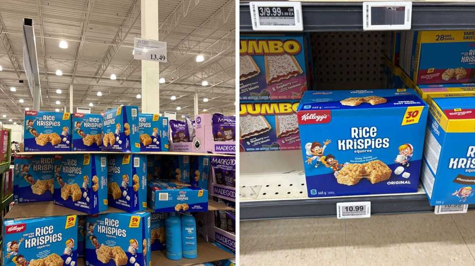\u200bRice Krispies squares at Costco. Right: Rice Krispies squares at Loblaws.