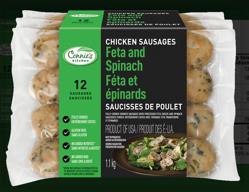 \u200bSaucisses de poulet - Feta et \u00e9pinards.