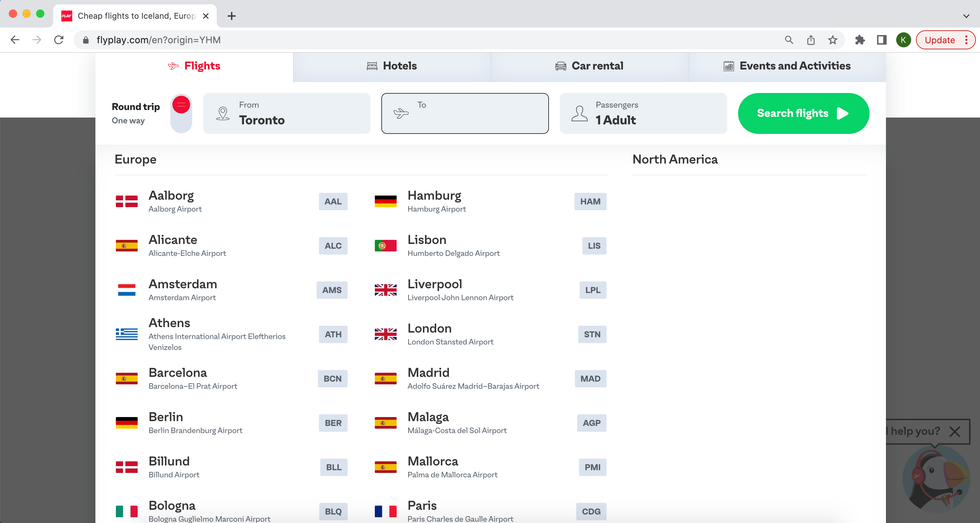 \u200bSelecting a destination on Play Airlines' website.