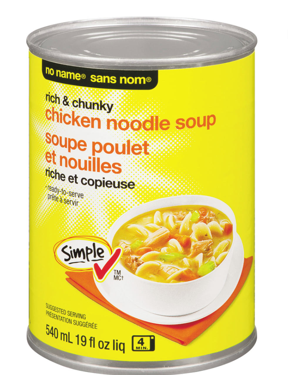 \u200bSoupe de poulet des marques Selection et Sans nom.