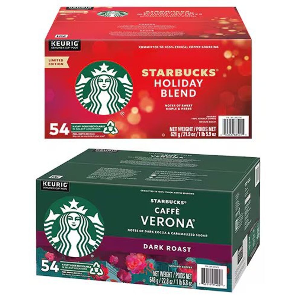 \u200bStarbucks Caff\u00e8 Verona and Holiday Blend K-cup pods.