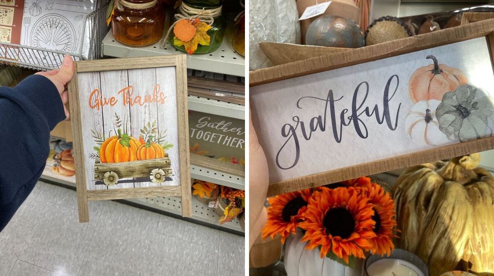 \u200bThanksgiving sign at Dollarama. Right: Thanksgiving sign at HomeSense.