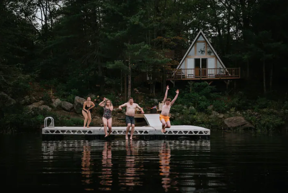 \u200bThe A-frame cabin.