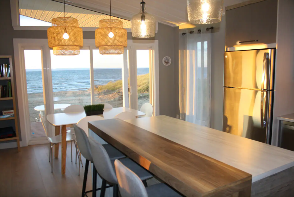 \u200bThe beach chalet on Chaleur Bay.