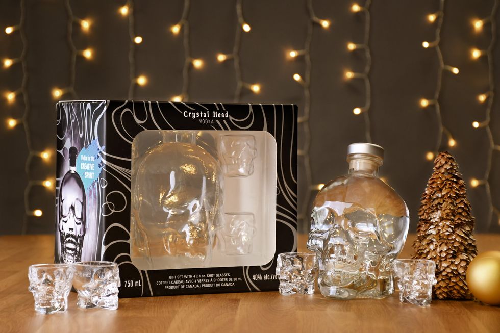 \u200bThe Crystal Head Vodka Gift Set with a bottle of liquor and four shot glasses from the LCBO.